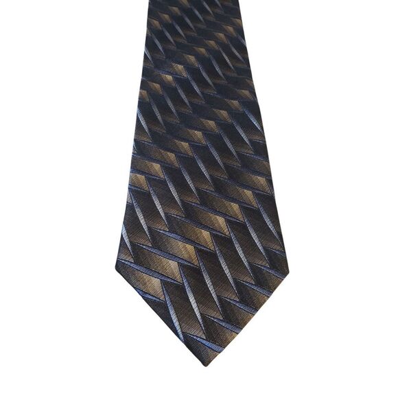 NWT Platinum Designs Neck Tie Mens Designer Luxury Gray‎ Blue Geometric Business - Picture 1 of 12
